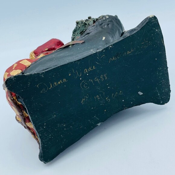 Vintage Folk Art Old World Santa on Sleigh Checker Blanket Signed Diana Wade '88 - Picture 5 of 8